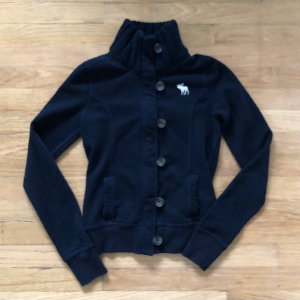 Abercrombie & Fitch Navy Button-Up Jacket with White Logo